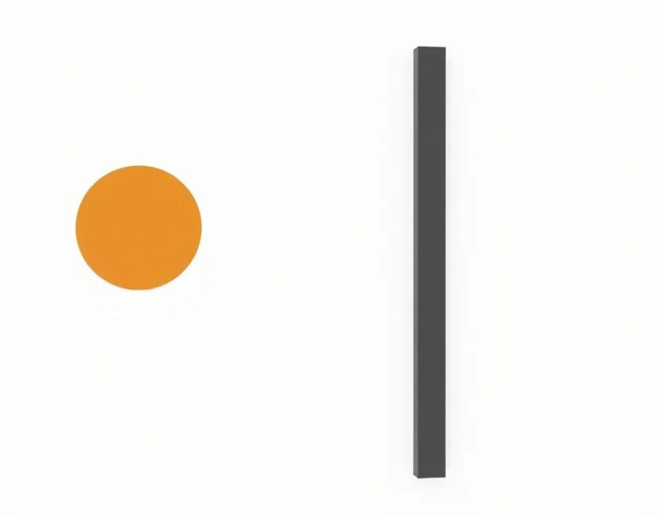 Círculo partido y rectángulo vertical en un fondo blanco, evocando apertura y transición. Que cerrajeros en Alicante ofrecen las mejores tarifas para la reparacion de puertas de garaje.