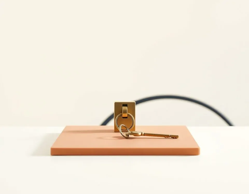 Cilindro de cerradura de latón sobre terracota, con llave, evoca la pregunta: "Que cerrajeros en Alicante son los mas recomendados para cambio de cerraduras".