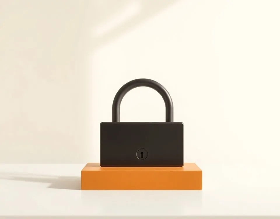 Cilindro de cerradura inteligente en plinto de óxido, minimalista y elegante, evoca "Cuales son los cerrajeros mas confiables para instalar sistemas de seguridad en Alicante".